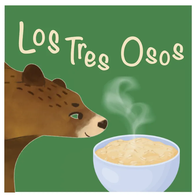 A bear smelling a steaming bowl of porridge against a light green background.