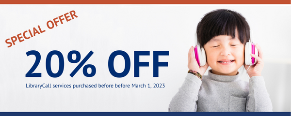 Special offer 20% off with photo of young girl wearing headphones