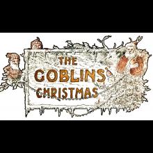 The Goblins' Christmas title set into an old fashioned frame with Santa and two goblins