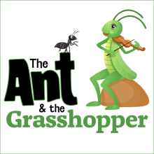 An ant looks at a grasshopper that is playing a violin.