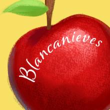 the word "blancanieves" superimposed over a shiny apple