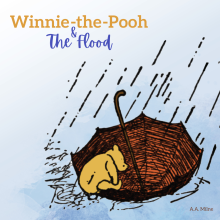 a stuffed bear climbs into an upturned umbrella