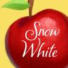the words "snow white" superimposed over a shiny red apple